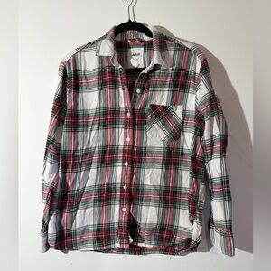 Aerie Plaid Boyfriend Flannel Shirt Red Green White XS Boyfriend fit, Grunge